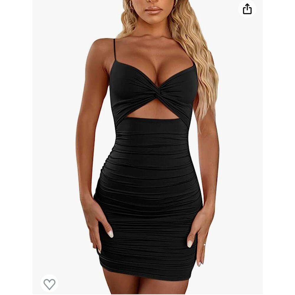 Lagshian black cutout bodycon coquette romantic evening mini dress size XS